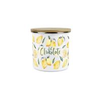 Purely Home Lemons Hot Chocolate Canister - White Metal Enamel Medium Sized Kitchen Food Storage Container