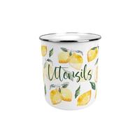 Purely Home Lemons Large Metal Utensil Pot - Stylish Citrus Fruit Themed Tin Kitchen Utensil Holder/Organiser for Countertop - 15cm(h) x 14cm(dia.)