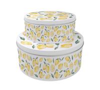 Purely Home Lemons Set Of 2 Cake Tins Gift - Fruity Nesting Round Large & Medium Metal Storage Containers For Cakes And Baking