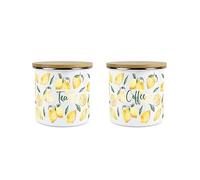 Purely Home Lemons Storage Canister Set - White Metal Tea Coffee Enamel Kitchen Food Storage Containers Set of 2