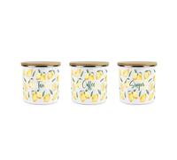 Purely Home Lemons Storage Canister Set - White Metal Tea Coffee Sugar Enamel Kitchen Food Storage Containers Set Of 3
