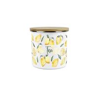 Purely Home Lemons Tea Canister - White Metal Enamel Medium Sized Kitchen Food Storage Container