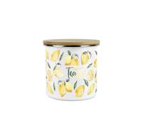 Purely Home Lemons Tea Canister - White Metal Enamel Medium Sized Kitchen Food Storage Container