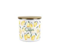 Purely Home Lemons White Sugar Canister - White Metal Enamel Medium Sized Kitchen Food Storage Container