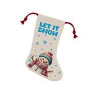 Purely Home Let It Snow Happy Snowman Christmas Stocking - Novelty Xmas Gift/décor Linen-Style With Red Drawstring Ties