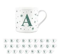 Purely Home Letter A Star Mug - Bone China White Coffee/Tea Present Gift - Alphabet Letter Mug with Stars in Teal Green Blue