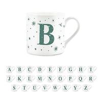 Purely Home Letter B Star Mug - Bone China White Coffee/Tea Present Gift - Alphabet Letter Mug with Stars in Teal Green Blue