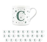 Purely Home Letter C Star Mug - Bone China White Coffee/Tea Present Gift - Alphabet Letter Mug with Stars in Teal Green Blue