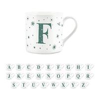 Purely Home Letter F Star Mug - Bone China White Coffee/Tea Present Gift - Alphabet Letter Mug with Stars in Teal Green Blue