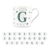 Purely Home Letter G Star Mug - Bone China White Coffee/Tea Present Gift - Alphabet Letter Mug with Stars in Teal Green Blue