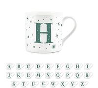 Purely Home Letter H Star Mug - Bone China White Coffee/Tea Present Gift - Alphabet Letter Mug with Stars in Teal Green Blue
