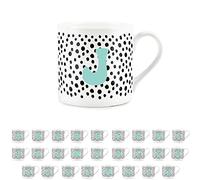 Purely Home Letter Initial Personalised Mugs - Spotty Alphabet Bone China Coffee/Tea Cups (J)