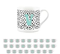 Purely Home Letter Initial Personalised Mugs - Spotty Alphabet Fine Bone China Coffee/Tea Cups (V)