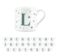 Purely Home Letter L Star Mug - Bone China White Coffee/Tea Present Gift - Alphabet Letter Mug with Stars in Teal Green Blue