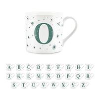 Purely Home Letter O Star Mug - Bone China White Coffee/Tea Present Gift - Alphabet Letter Mug with Stars in Teal Green Blue