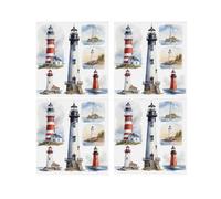 Purely Home Lighthouses Ceramic Coaster Set - Sailing Boating Coastal Decor Square Set Of Four (4) Coasters Gift