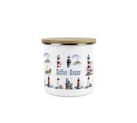 Purely Home Lighthouses Coffee Beans Storage Canister - Coastal Maritime White Metal Enamel Medium Sized Kitchen Food Storage Container