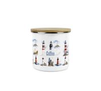 Purely Home Lighthouses Coffee Storage Canister - Coastal Maritime White Metal Enamel Medium Sized Kitchen Food Storage Container