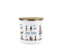 Purely Home Lighthouses Decaf Coffee Storage Canister - Coastal Maritime White Metal Enamel Medium Sized Kitchen Food Storage Container