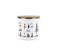 Purely Home Lighthouses Decaf Storage Canister - Coastal Maritime White Metal Enamel Medium Sized Kitchen Food Storage Container