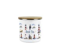 Purely Home Lighthouses Decaf Tea Storage Canister - Coastal Maritime White Metal Enamel Medium Sized Kitchen Food Storage Container