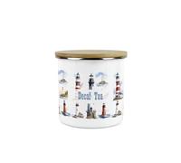 Purely Home Lighthouses Decaf Tea Storage Canister - Coastal Maritime White Metal Enamel Medium Sized Kitchen Food Storage Container