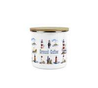 Purely Home Lighthouses Ground Coffee Storage Canister - Coastal Maritime White Metal Enamel Medium Sized Kitchen Food Storage Container