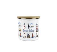Purely Home Lighthouses Ground Coffee Storage Canister - Coastal Maritime White Metal Enamel Medium Sized Kitchen Food Storage Container
