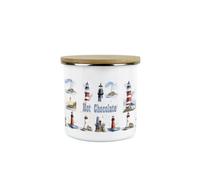 Purely Home Lighthouses Hot Chocolate Storage Canister - Coastal Maritime White Metal Enamel Medium Sized Kitchen Food Storage Container