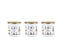 Purely Home Lighthouses Kitchen Storage Canister Set - Coastal Maritime White Tea Coffee Sugar Metal Enamel Medium Sized Kitchen Food Hot Drinks Storage Container Set of 3