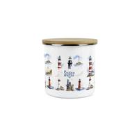 Purely Home Lighthouses Sugar Storage Canister - Coastal Maritime White Metal Enamel Medium Sized Kitchen Food Storage Container