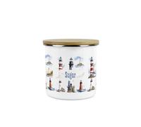 Purely Home Lighthouses Sugar Storage Canister - Coastal Maritime White Metal Enamel Medium Sized Kitchen Food Storage Container