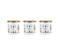 Purely Home Lighthouses Tea, Coffee & Sugar Canister Set - Coastal Maritime Gift - Enamel Medium Kitchen Storage Container Set Of 3