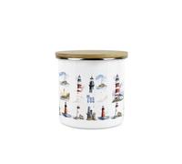 Purely Home Lighthouses Tea Storage Canister - Coastal Maritime White Metal Enamel Medium Sized Kitchen Food Storage Container
