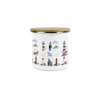 Purely Home Lighthouses Tea Storage Canister - Coastal Maritime White Metal Enamel Medium Sized Kitchen Food Storage Container