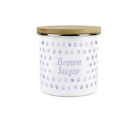 Purely Home Lilac Polka Dots Spots Brown Sugar Canister - White Metal Enamel Kitchen Food Storage Container