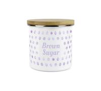 Purely Home Lilac Polka Dots Spots Brown Sugar Canister - White Metal Enamel Kitchen Food Storage Container