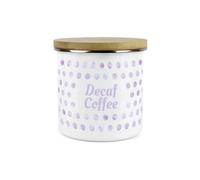 Purely Home Lilac Polka Dots Spots Decaf Coffee Canister - White Metal Enamel Kitchen Food Storage Container