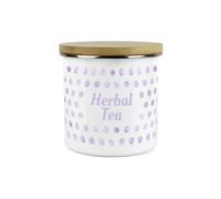 Purely Home Lilac Polka Dots Spots Herbal Tea Canister - White Metal Enamel Kitchen Food Storage Container