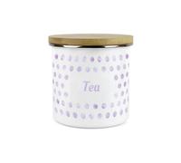 Purely Home Lilac Polka Dots Spots Tea Canister - White Metal Enamel Kitchen Food Storage Container