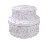 Purely Home Lilac Wild Rabbits Set Of 2 Cake Tins Gift - Nesting Round Large & Medium Metal Storage Containers For Cakes And Baking