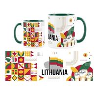 Purely Home Lithuania Mug - European Flag Travel Holiday Tea/Coffee Gift Ceramic Dark Green Cup