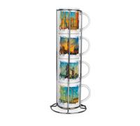 Purely Home London Landmarks Stacking Mugs Set - Oil Palette Painting Artwork Gifts, Set Of 4 Ceramic Cups Set With Metal Stand