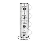 Purely Home Lord & Ladyship Stacking Mugs Set - His And Hers Present - Set Of 4 Ceramic Mugs Gift Set With Metal Stand