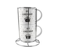 Purely Home Lordship Stacking Mugs Set - Regal Gifts For Couples Ceramic Cups Set Of 2 With Metal Stand