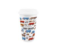 Purely Home Lorry Driver Ceramic Travel Mug - Novelty Truck Driving Themed Gifts/Presents - Reusable Silicone Lid Double-Walled Insulated Hot/Cold Drinks Cup