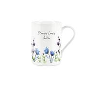 Purely Home Lovely Auntie Flowers Mug - Blue Lilac Blooming Blooms - Bone China Style White Mug Coffee/Tea Present Gift