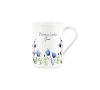 Purely Home Lovely Gran Flowers Mug - Blue Lilac Blooming Blooms - Bone China Style White Mug Coffee/Tea Present Gift