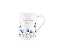 Purely Home Lovely Gran Flowers Mug - Blue Lilac Blooming Blooms - Bone China Style White Mug Coffee/tea Present Gift