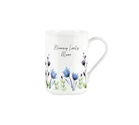 Purely Home Lovely Mum Flowers Mug - Blue Lilac Blooming Blooms - Bone China Style White Mug Coffee/Tea Present Gift